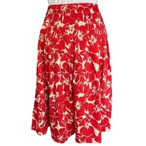 Talbots A Line Red & White Floral Cotton Pleated Lightweight Skirt Sz 2